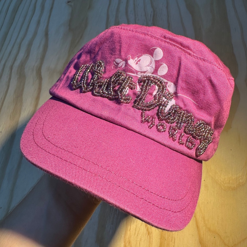 Disney Parks Walt Disney World Pink Beaded Cadet Hat Mickey Mouse Adjustable